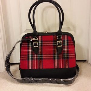 Charming Charlie Plaid Satchel with Strap